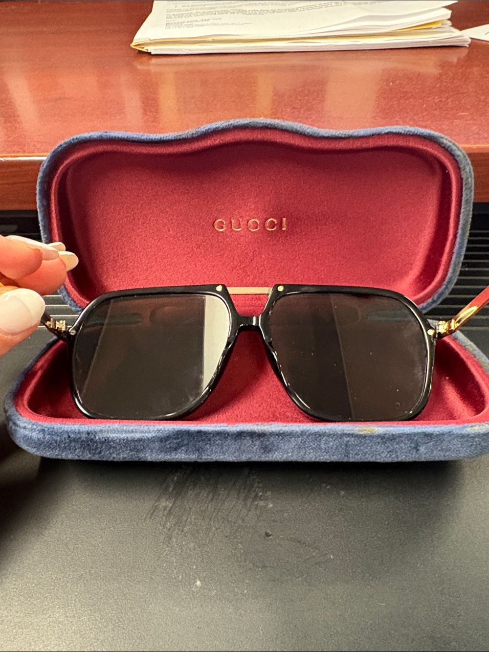 Gucci Black and Gold Square Sunglasses with Branded Case - Picture 4 of 4